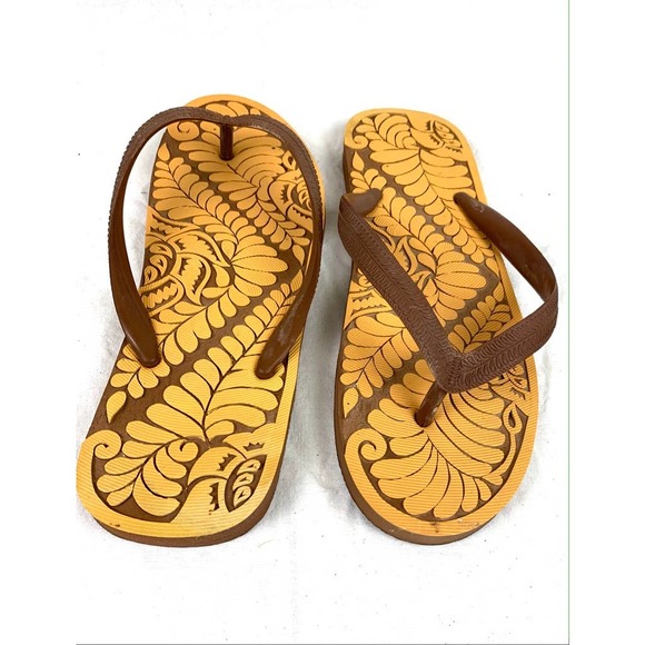 Thai Classic Carved Look 3D Rubber Slippers Flip Flops Size 11 Womens - Picture 3 of 5